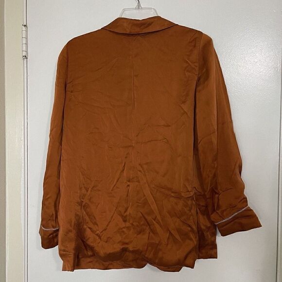 Free People Bronze orange silk collared blazer jacket size US 6 - Picture 7 of 7